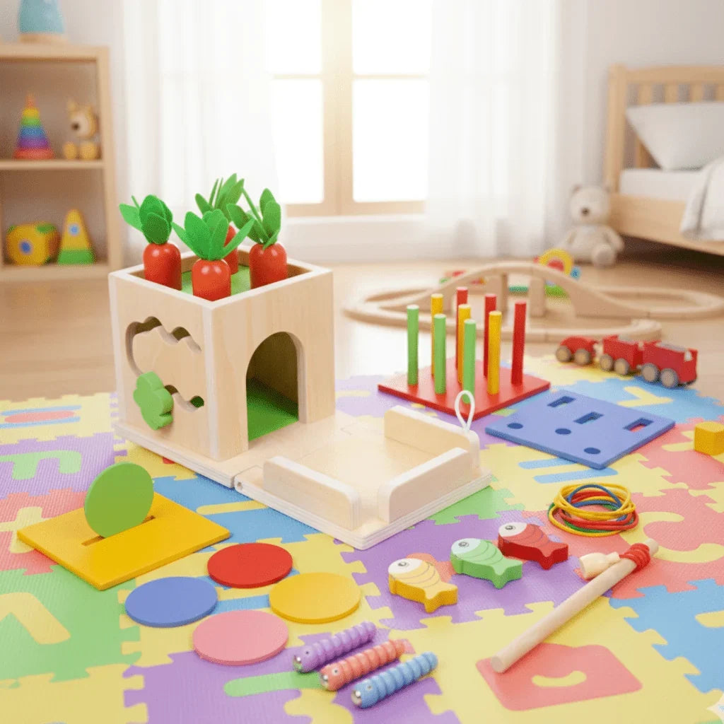 Baby Activity Cube Wooden Montessori 8 Learning Activities