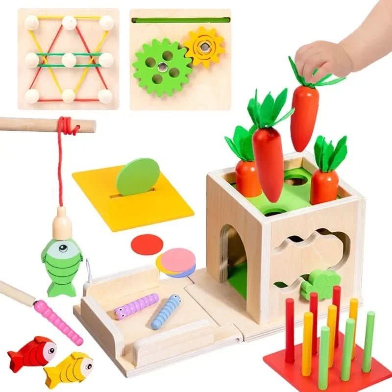 Baby Activity Cube Wooden Montessori 8 Learning Activities
