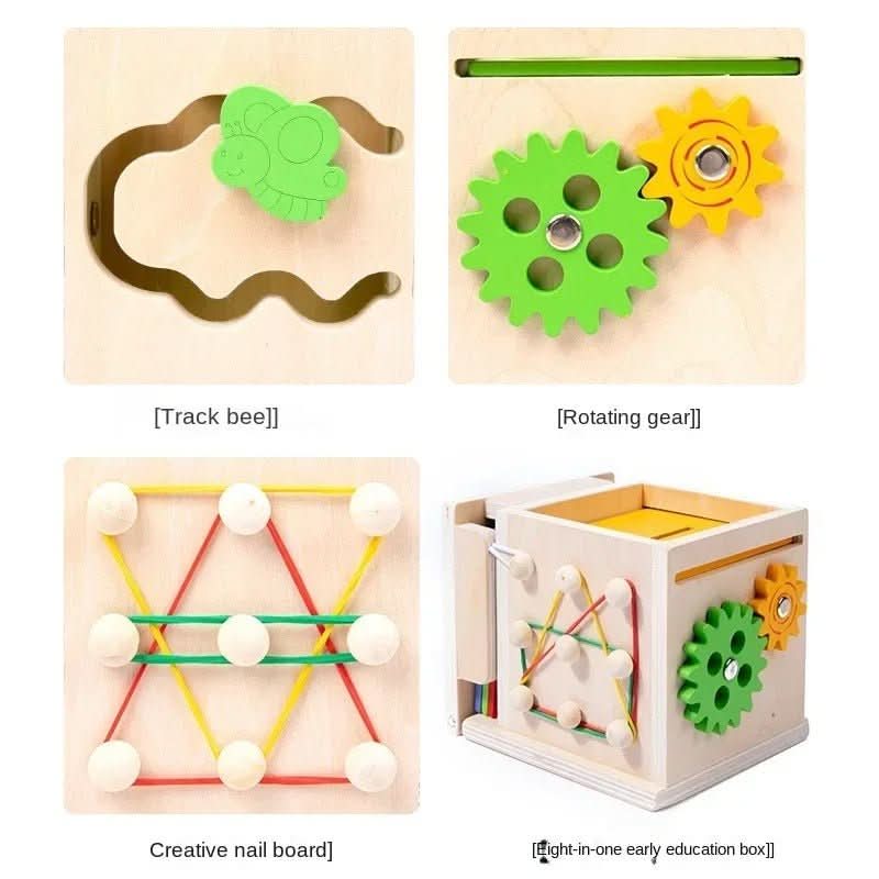 Baby Activity Cube Wooden Montessori 8 Learning Activities