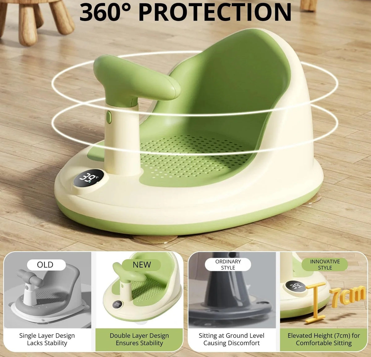 Baby Bath Seat Breathable Mesh Wireless Thermometer