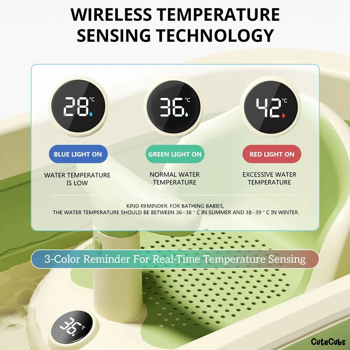 Baby Bath Seat Breathable Mesh Wireless Thermometer