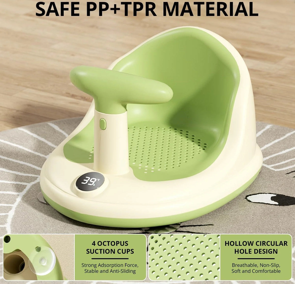 Baby Bath Seat Breathable Mesh Wireless Thermometer