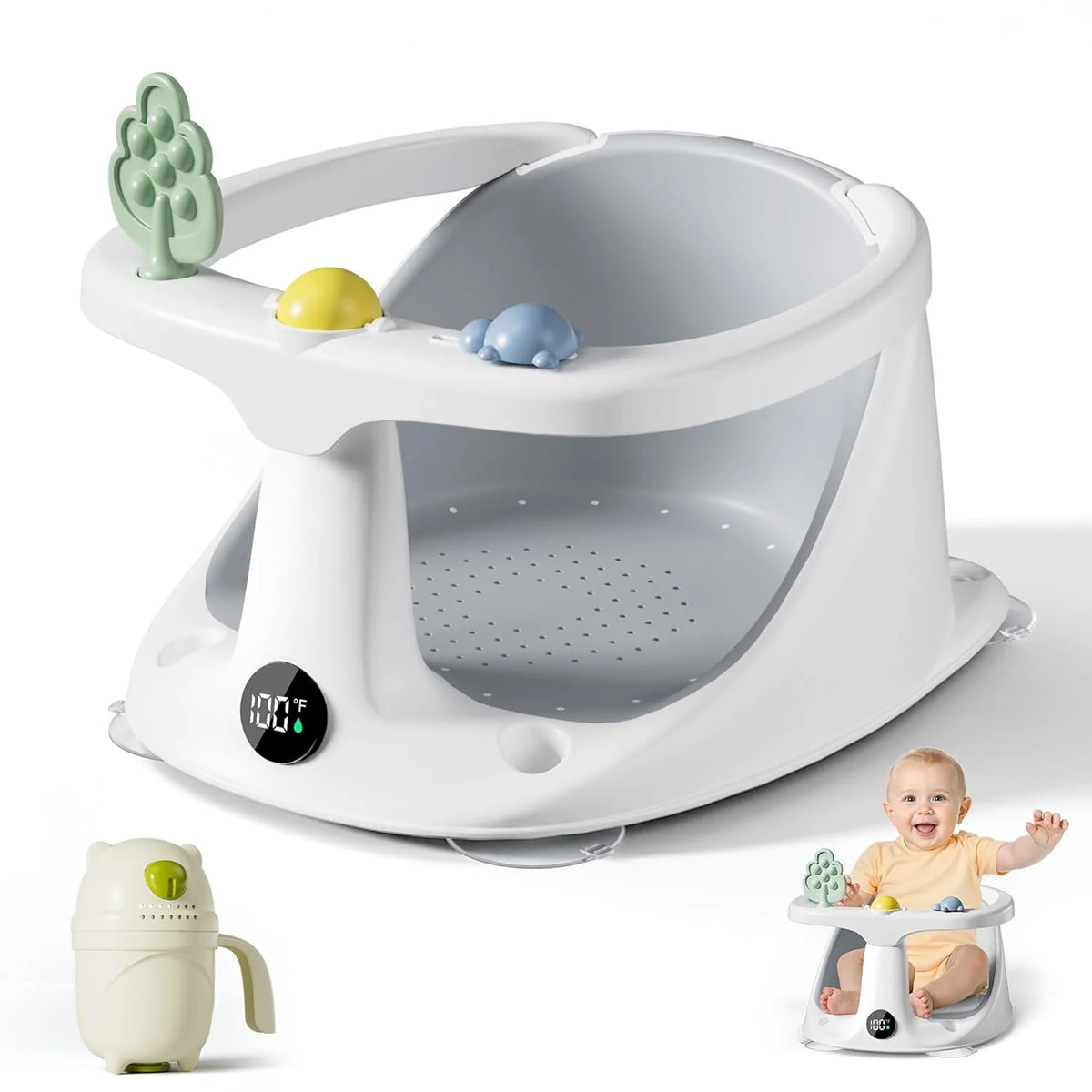 Baby Bath Seat Non-Slip Suction Base Temperature Display