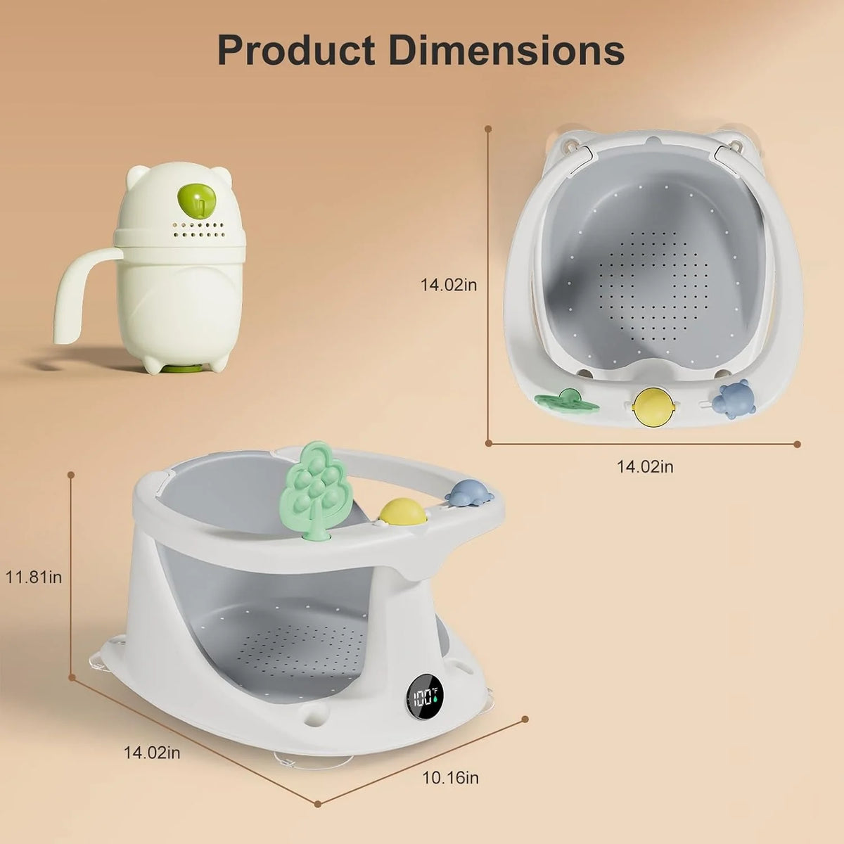Baby Bath Seat Non-Slip Suction Base Temperature Display