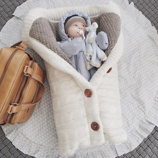 Baby Blanket Fleece-Lined Knitted Linen Foldable Lightweight