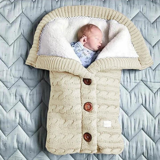 Baby Blanket Fleece-Lined Knitted Linen Foldable Lightweight
