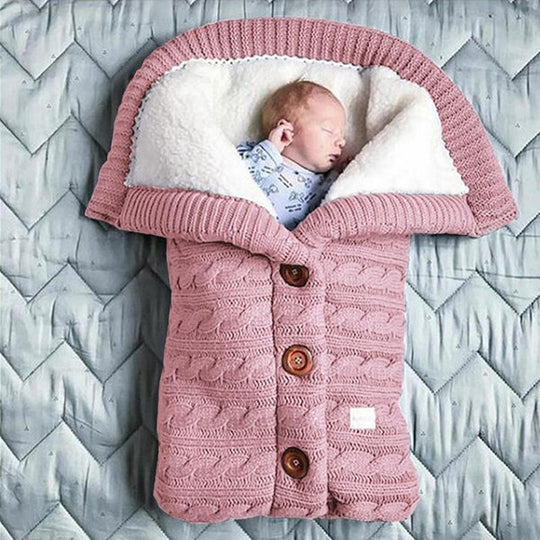 Baby Blanket Fleece-Lined Knitted Linen Foldable Lightweight