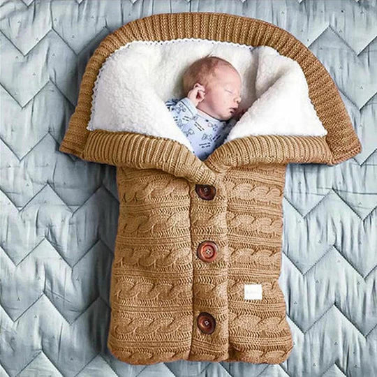 Baby Blanket Fleece-Lined Knitted Linen Foldable Lightweight