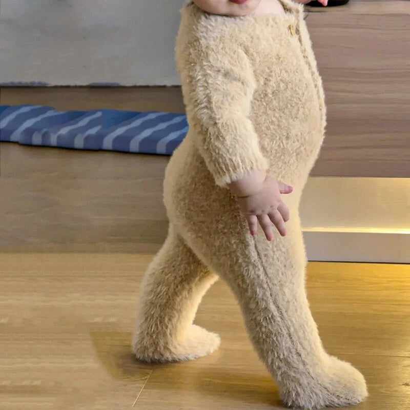 Baby Jumpsuit Plush Bear Print Full-Length Closure