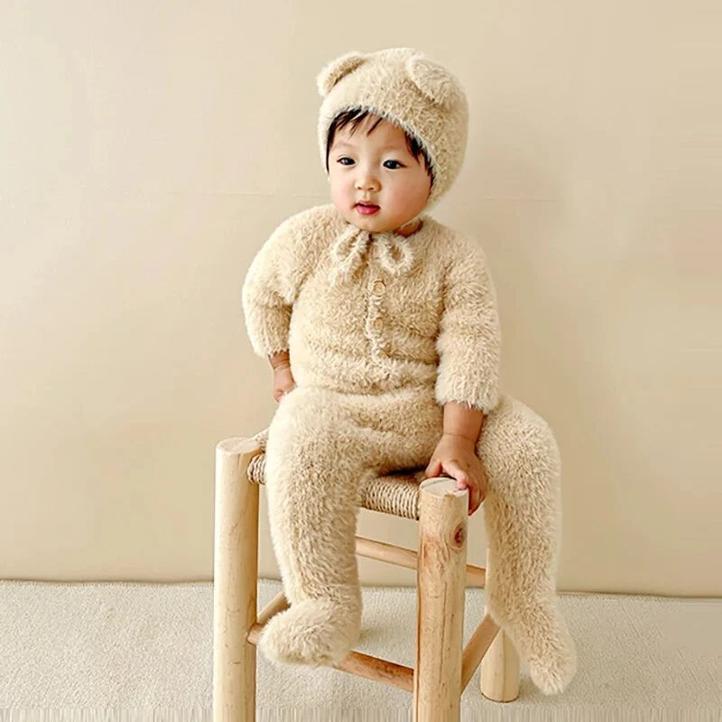 Baby Jumpsuit Plush Bear Print Full-Length Closure