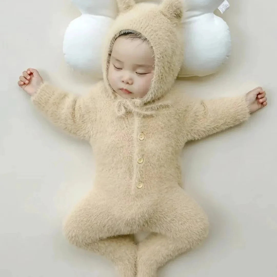 Baby Jumpsuit Plush Bear Print Full-Length Closure