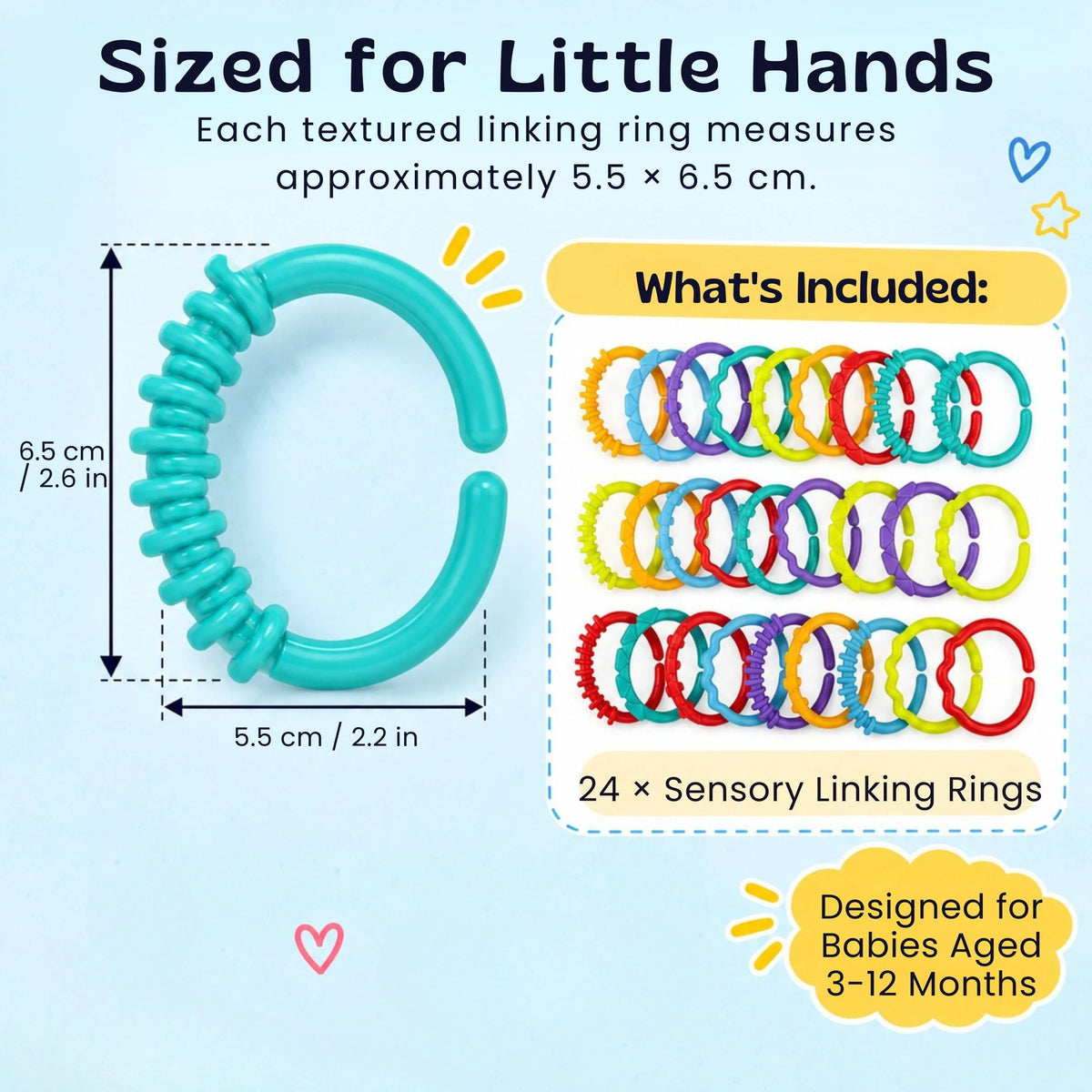 Baby Linking Rings Textured Multicolor Set of 24