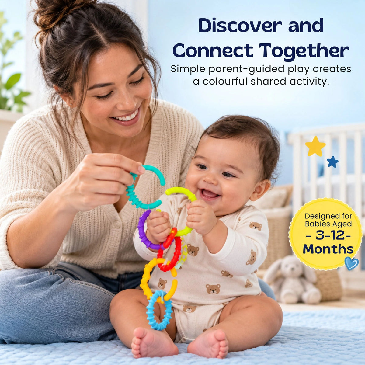 Baby Linking Rings Textured Multicolor Set of 24