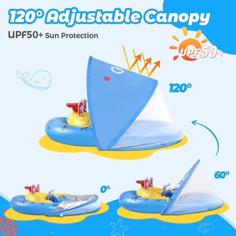 Baby Pool Float Adjustable UPF 50 Canopy Dual Air Chambers Mesh Seat