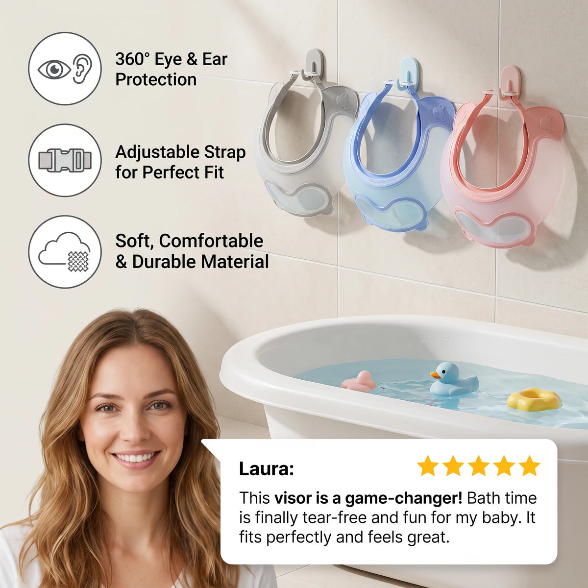 Baby Shampoo Visor Adjustable Wraparound Eye & Ear Protection