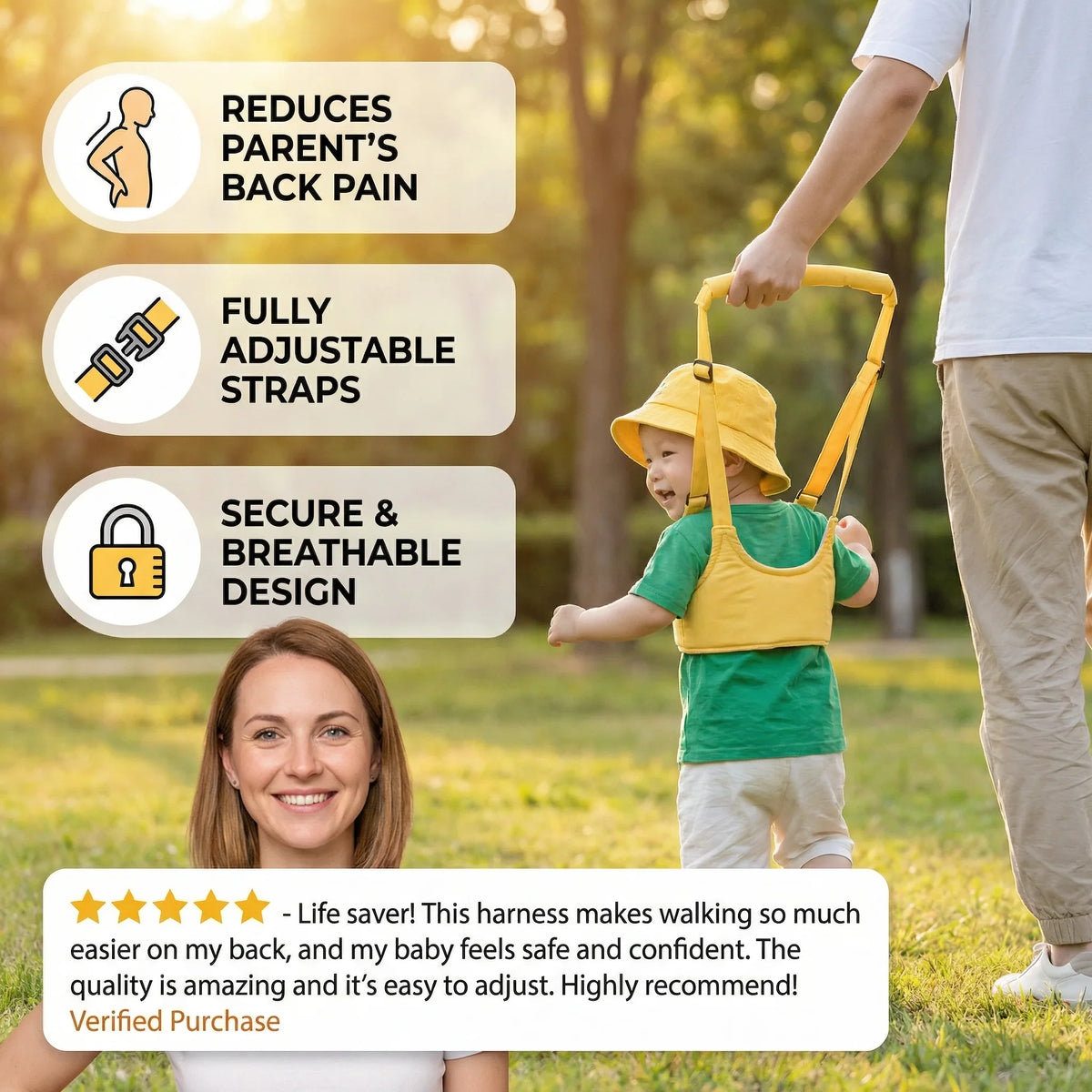 Baby Walking Harness Adjustable Strap Chest Support Secure Back Clip