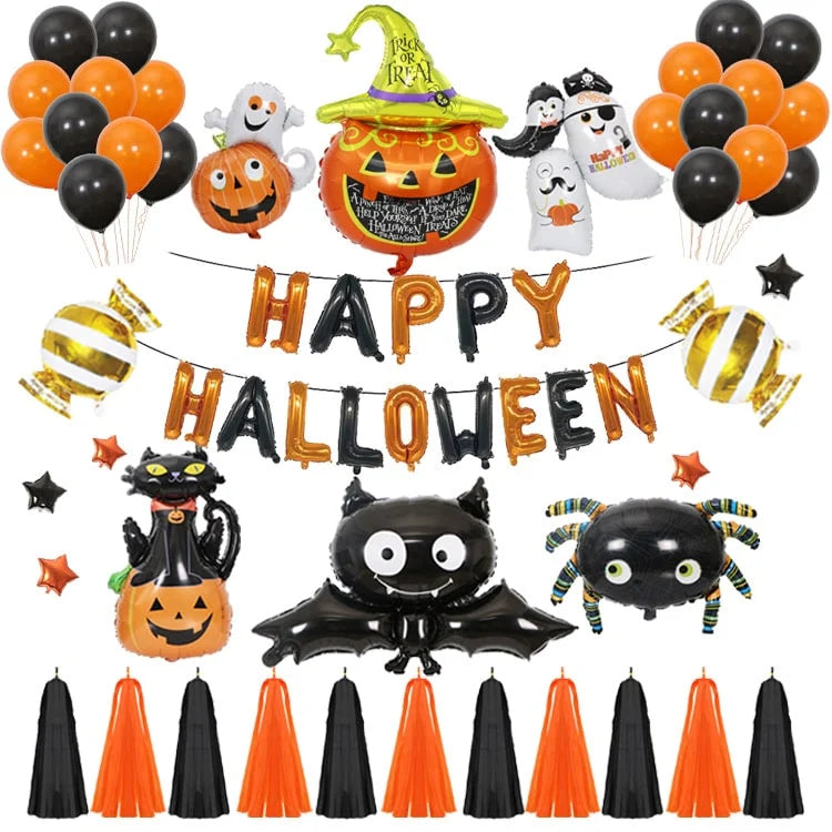 Balloon Decoration Kit Halloween Foil Balloons & Tassel Garland