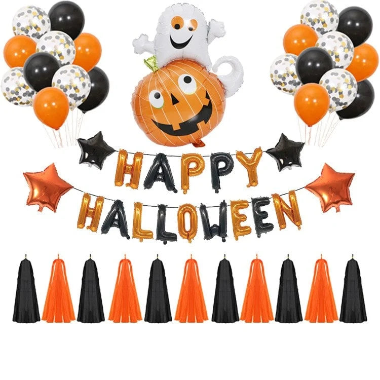 Balloon Decoration Kit Halloween Foil Balloons & Tassel Garland