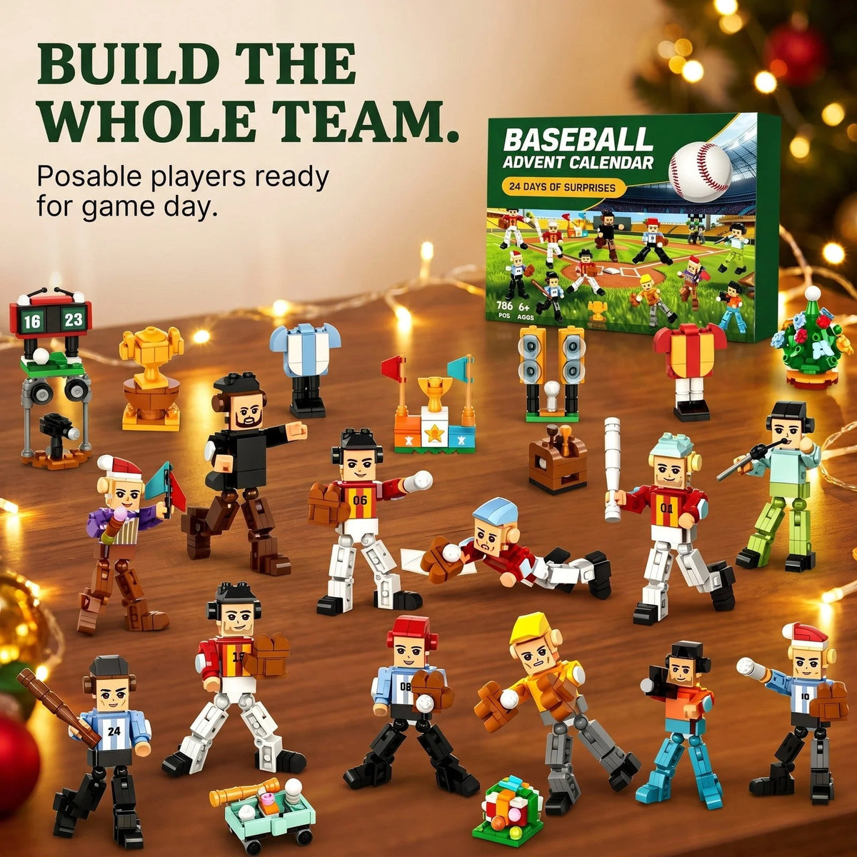 Baseball Advent Calendar 786-Piece Brick Building Set with Posable Players