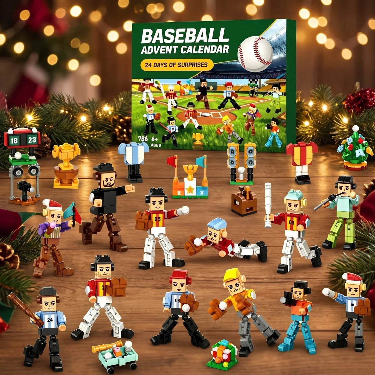 Baseball Advent Calendar 786-Piece Brick Building Set with Posable Players