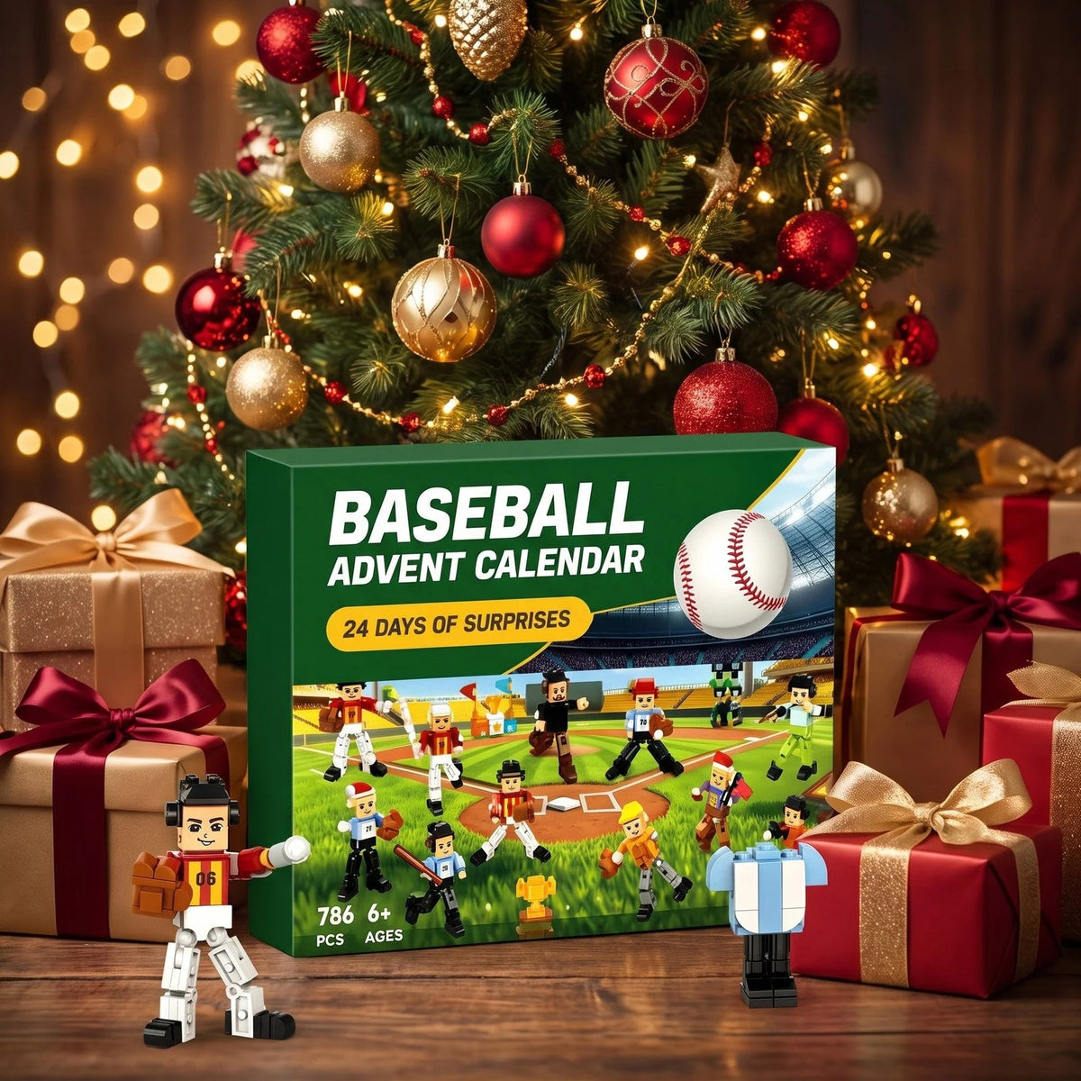 Baseball Advent Calendar 786-Piece Brick Building Set with Posable Players