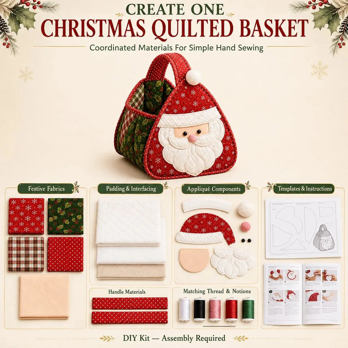 Basket Sewing Kit Quilted Holiday Designs