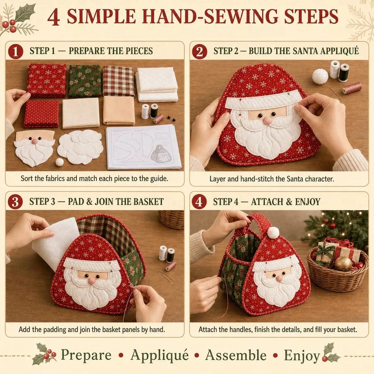 Basket Sewing Kit Quilted Holiday Designs