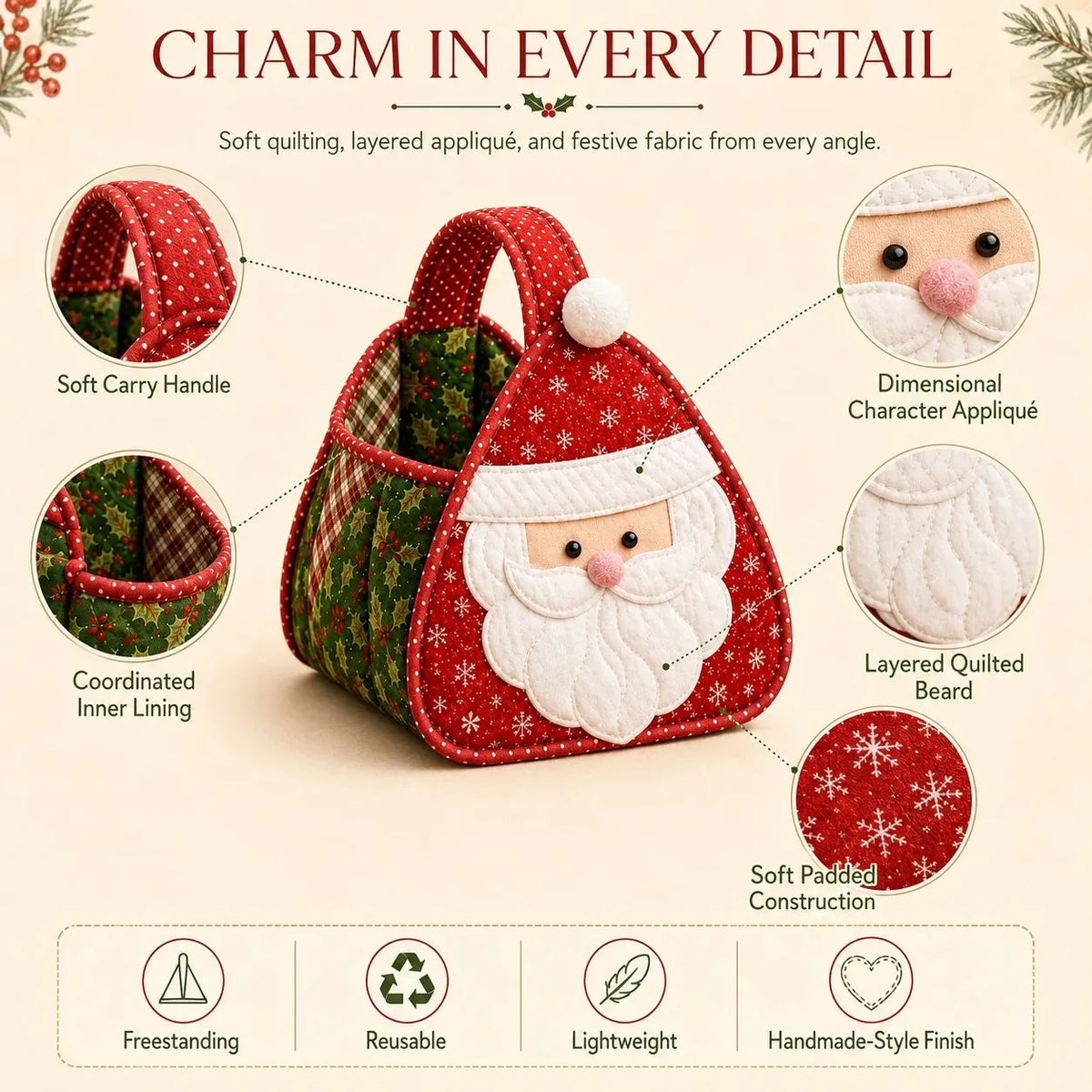 Basket Sewing Kit Quilted Holiday Designs