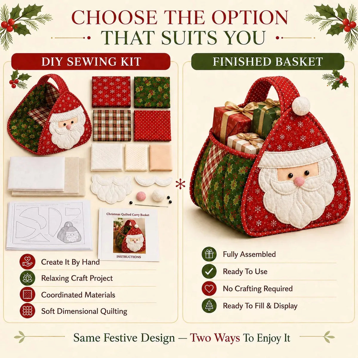 Basket Sewing Kit Quilted Holiday Designs
