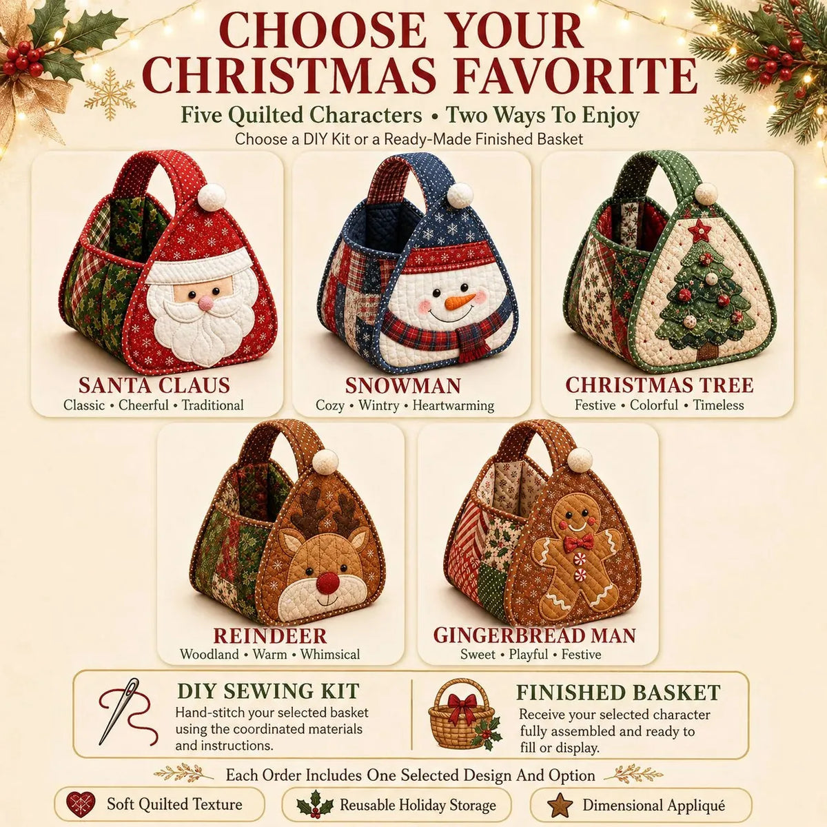 Basket Sewing Kit Quilted Holiday Designs