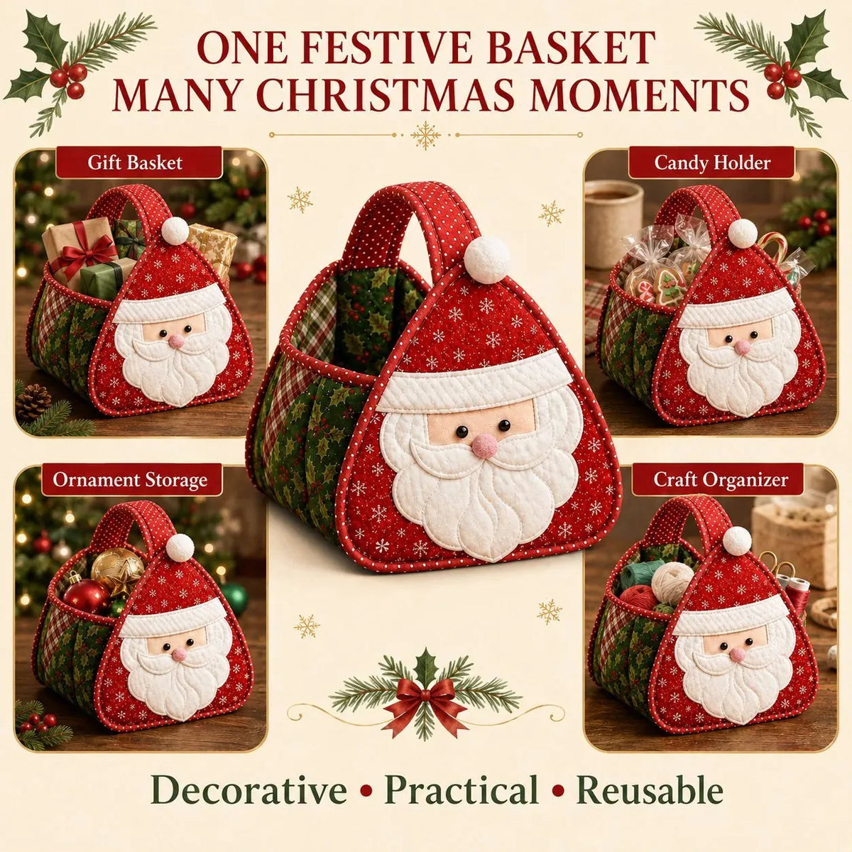 Basket Sewing Kit Quilted Holiday Designs