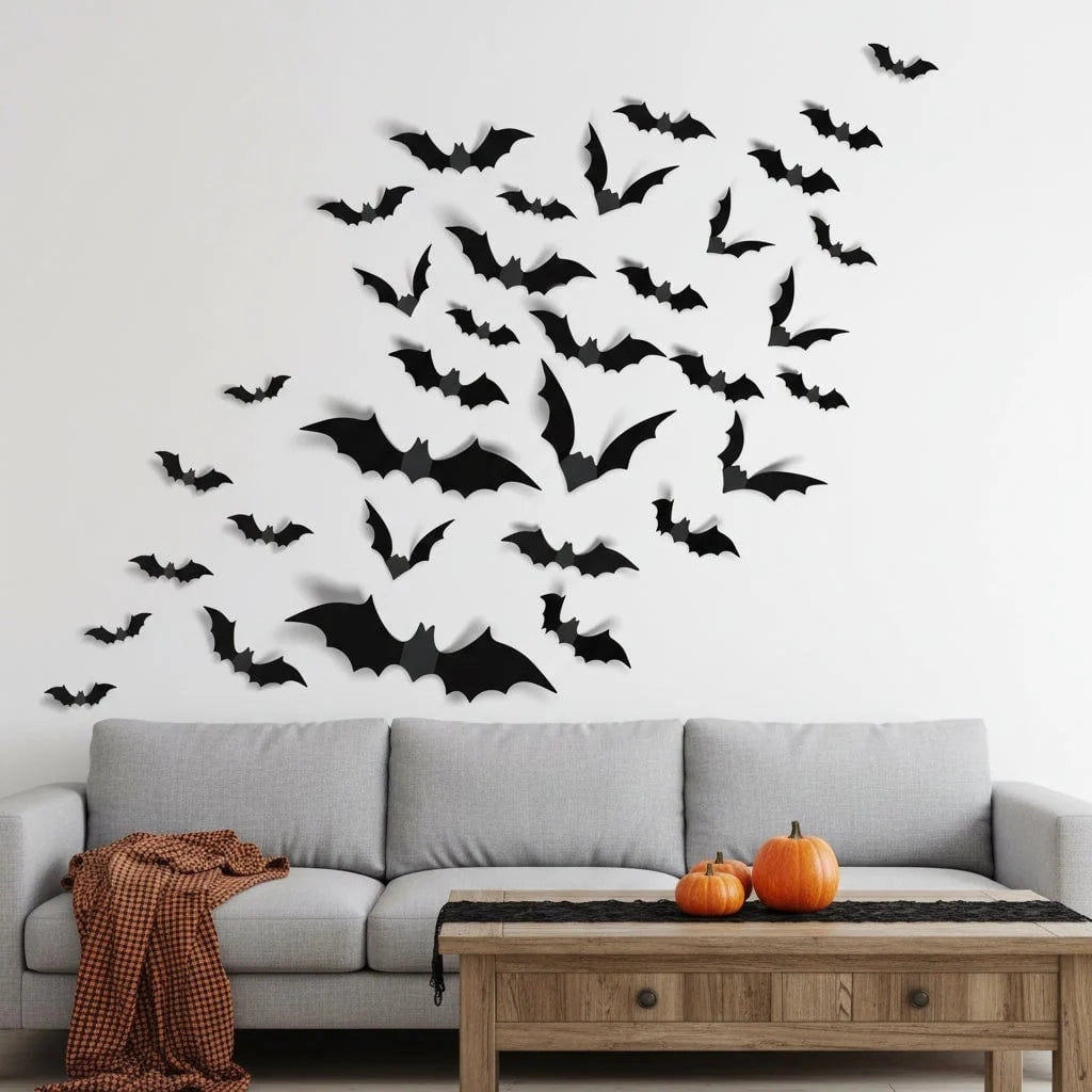 Bat Wall Decals 3D Foldable Wings Removable & Reusable PVC
