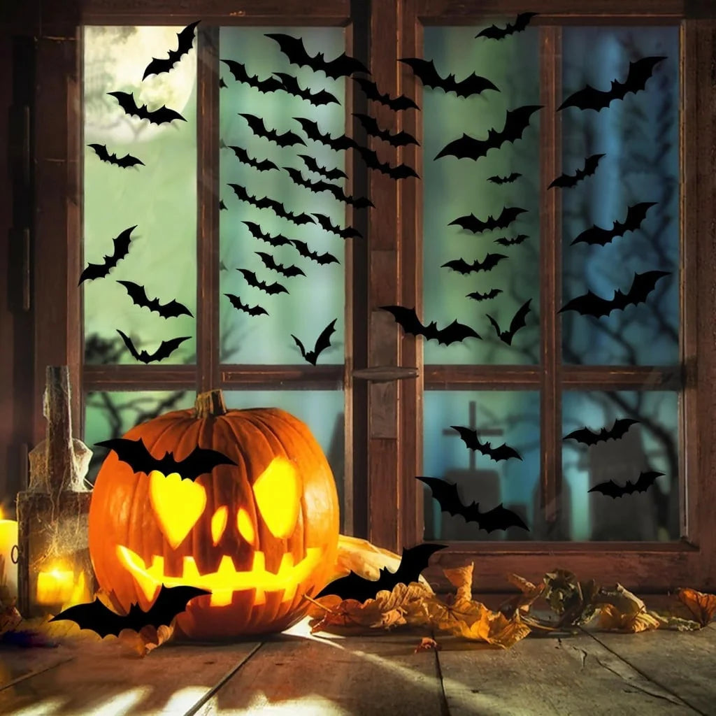 Bat Wall Decals 3D Foldable Wings Removable & Reusable PVC