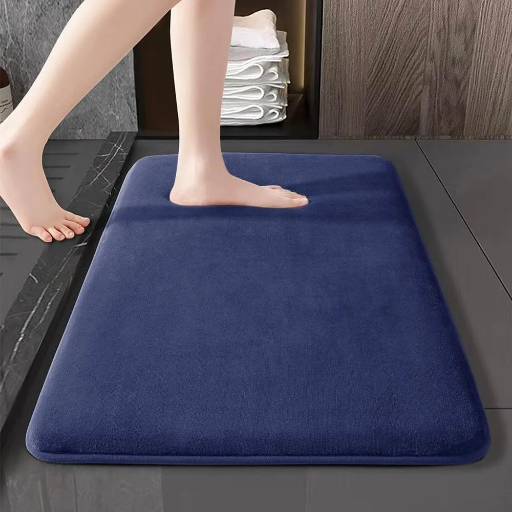 Bath Mat Absorbent Cushioned Non-Slip Velvet Suede