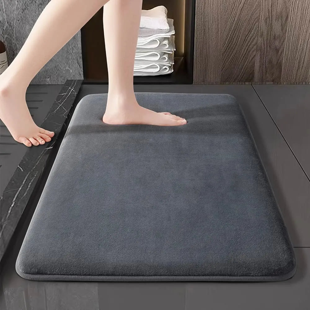 Bath Mat Absorbent Cushioned Non-Slip Velvet Suede