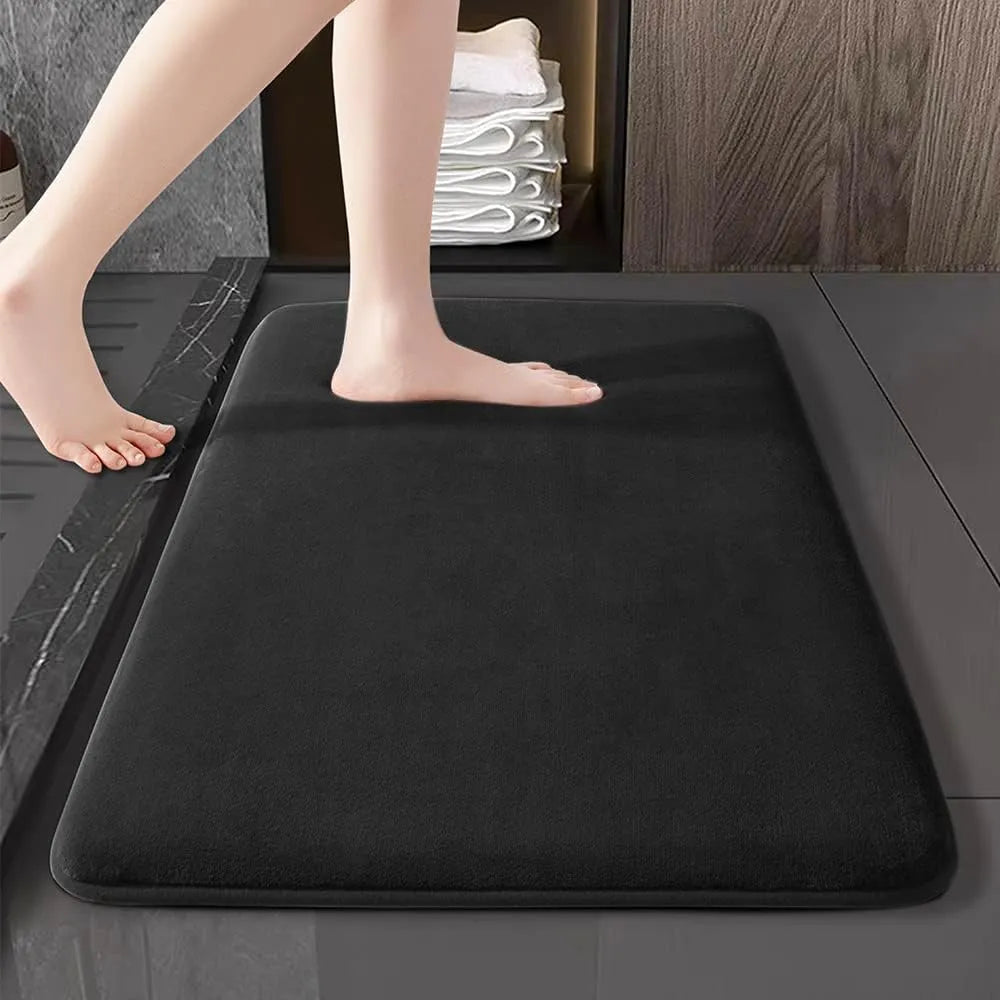 Bath Mat Absorbent Cushioned Non-Slip Velvet Suede