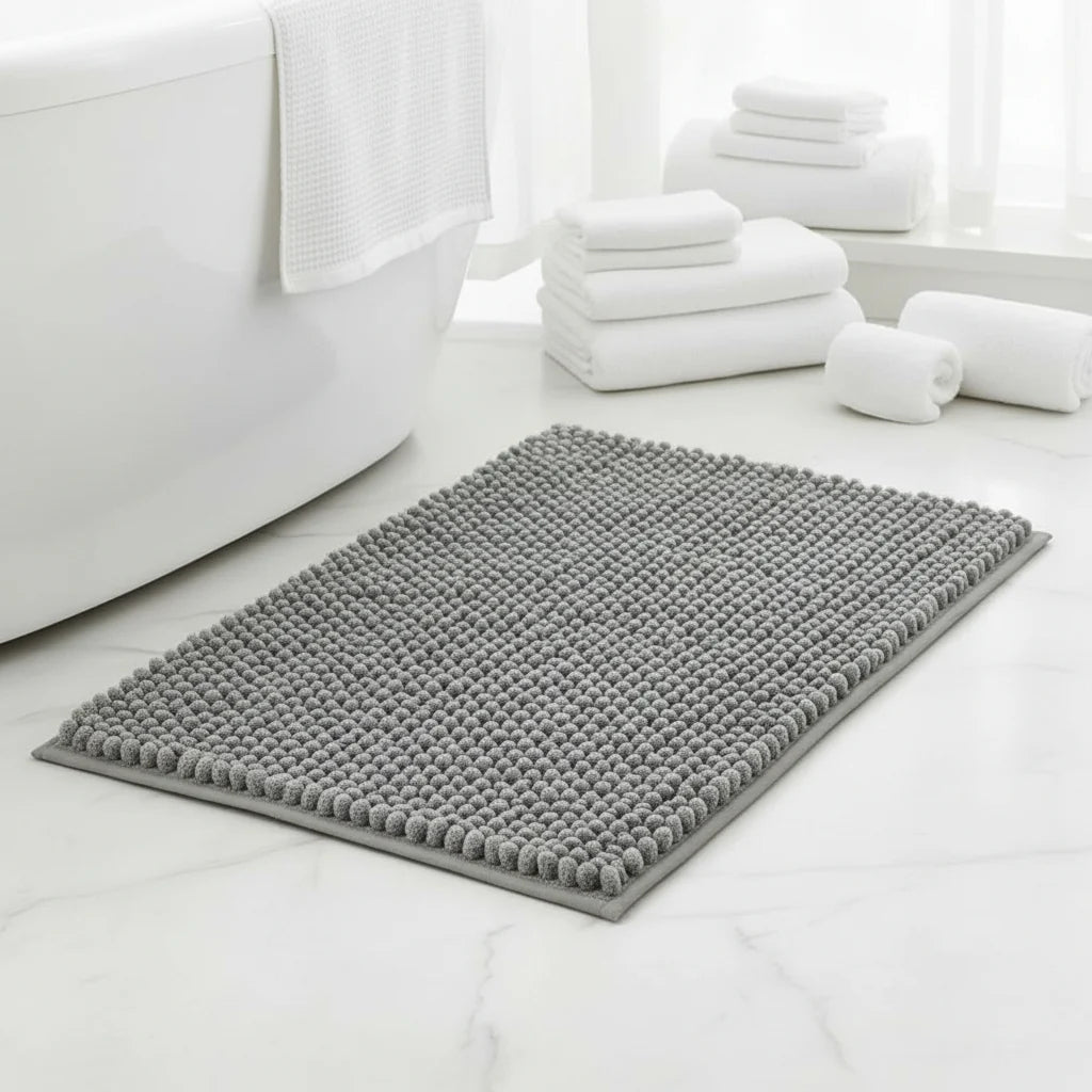 Bath Mat Chenille Microfiber Absorbent Non-Slip Machine Washable