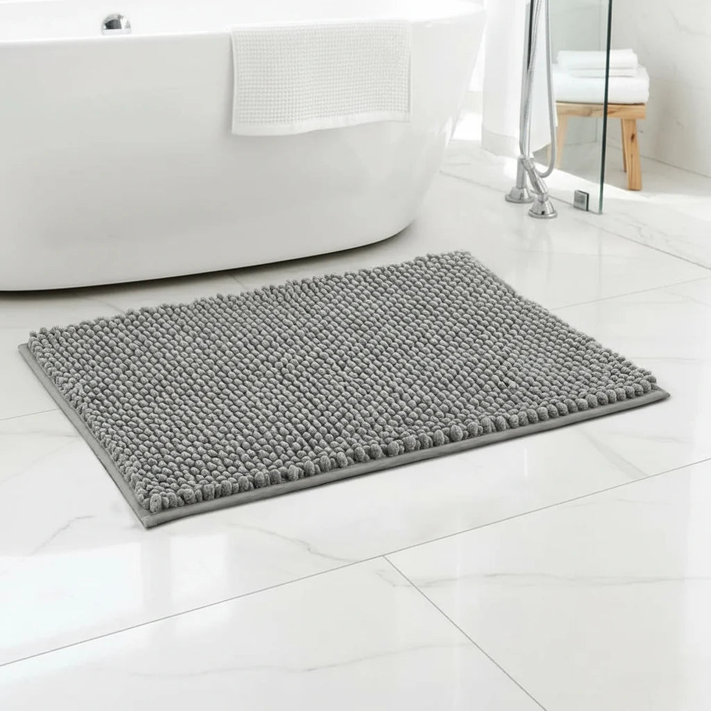 Bath Mat Chenille Microfiber Absorbent Non-Slip Machine Washable