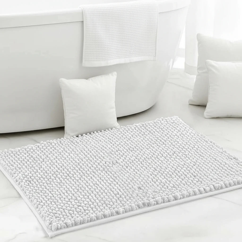 Bath Mat Chenille Microfiber Absorbent Non-Slip Machine Washable