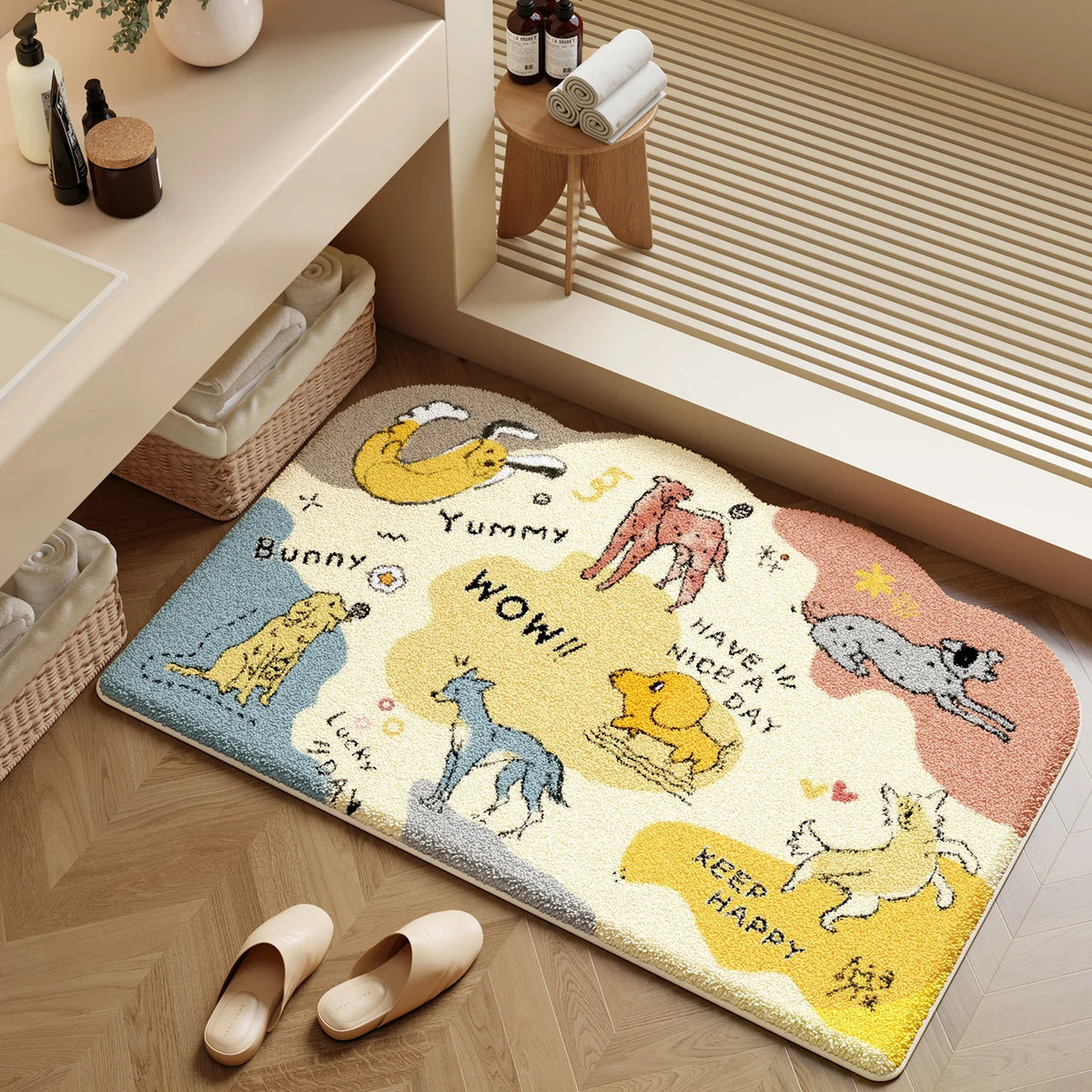Bath Mat Plush Pet Design Non-Slip Machine Washable