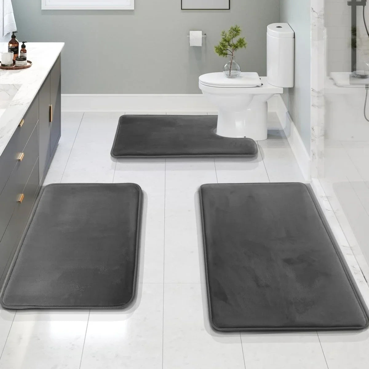 Bath Mat Set Memory Foam Non-Slip Set of 3