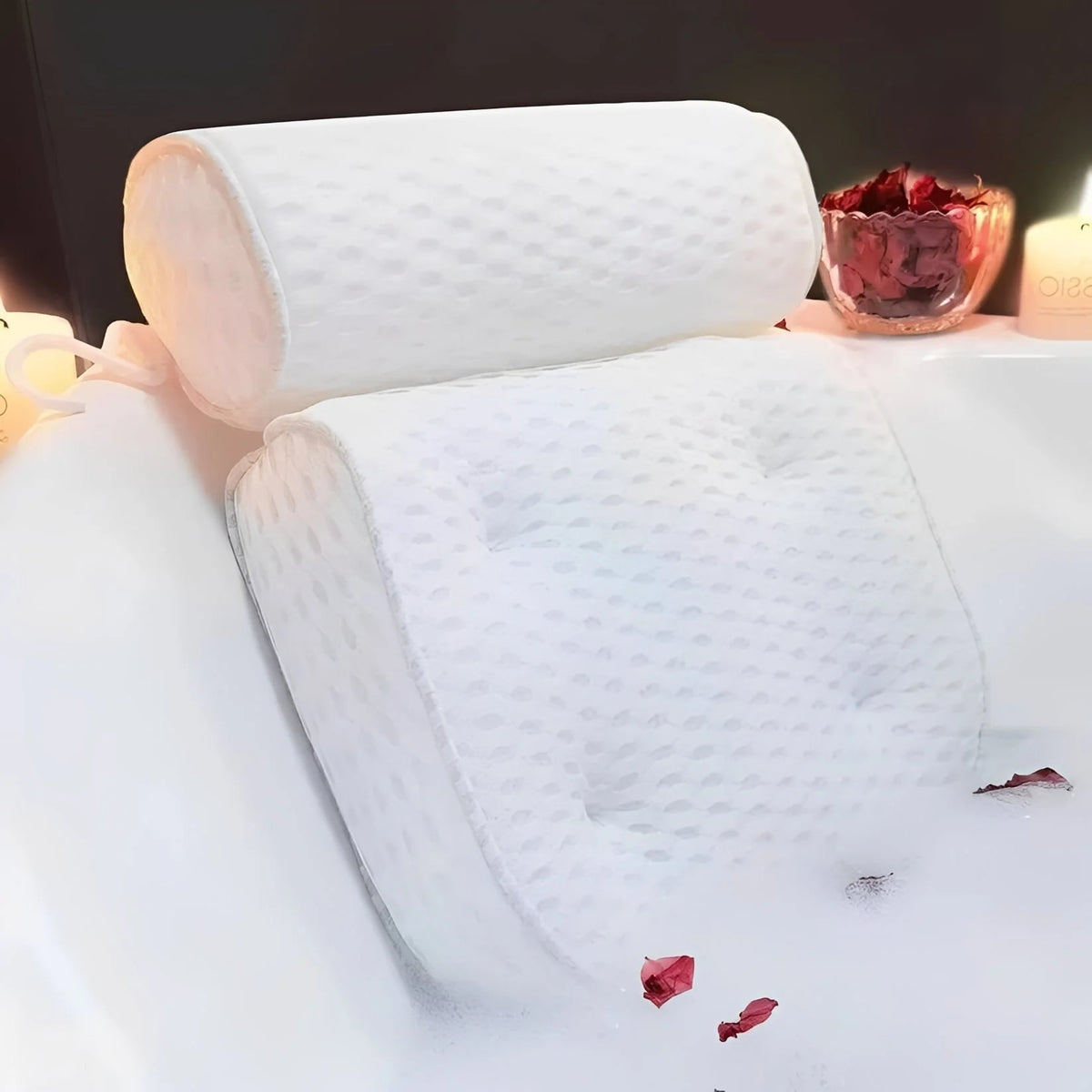 Bath Pillow Contoured Foam 6 Suction Cups Quick-Drying Mesh