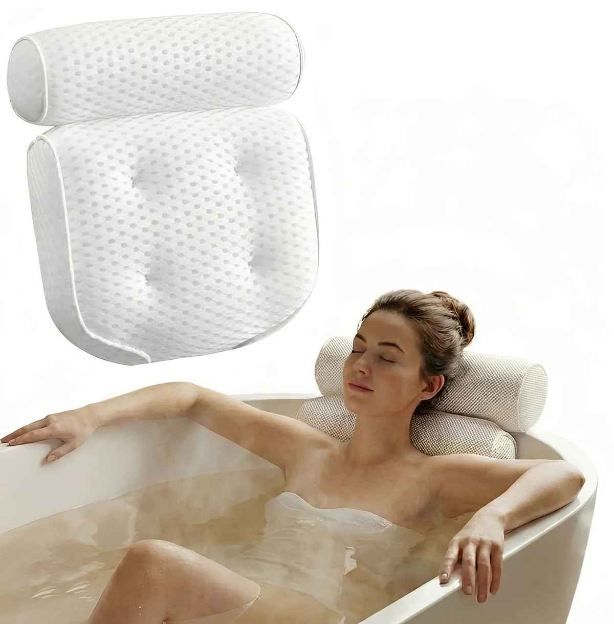Bath Pillow Contoured Foam 6 Suction Cups Quick-Drying Mesh