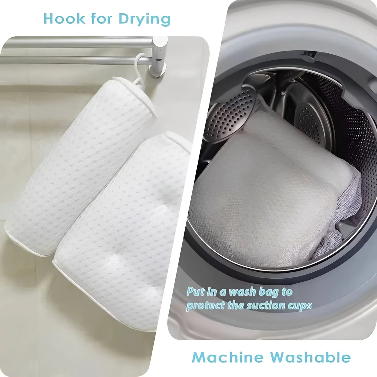Bath Pillow Contoured Foam 6 Suction Cups Quick-Drying Mesh