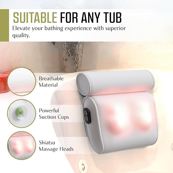 Bath Pillow Contoured Foam Support With Six Suction Cups, Fast-Drying Design