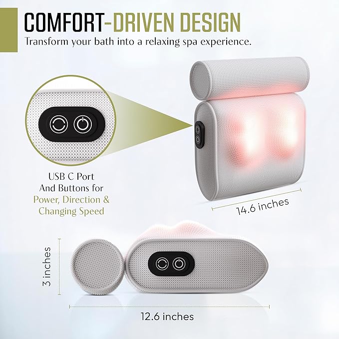 Bath Pillow Contoured Foam Support With Six Suction Cups, Fast-Drying Design