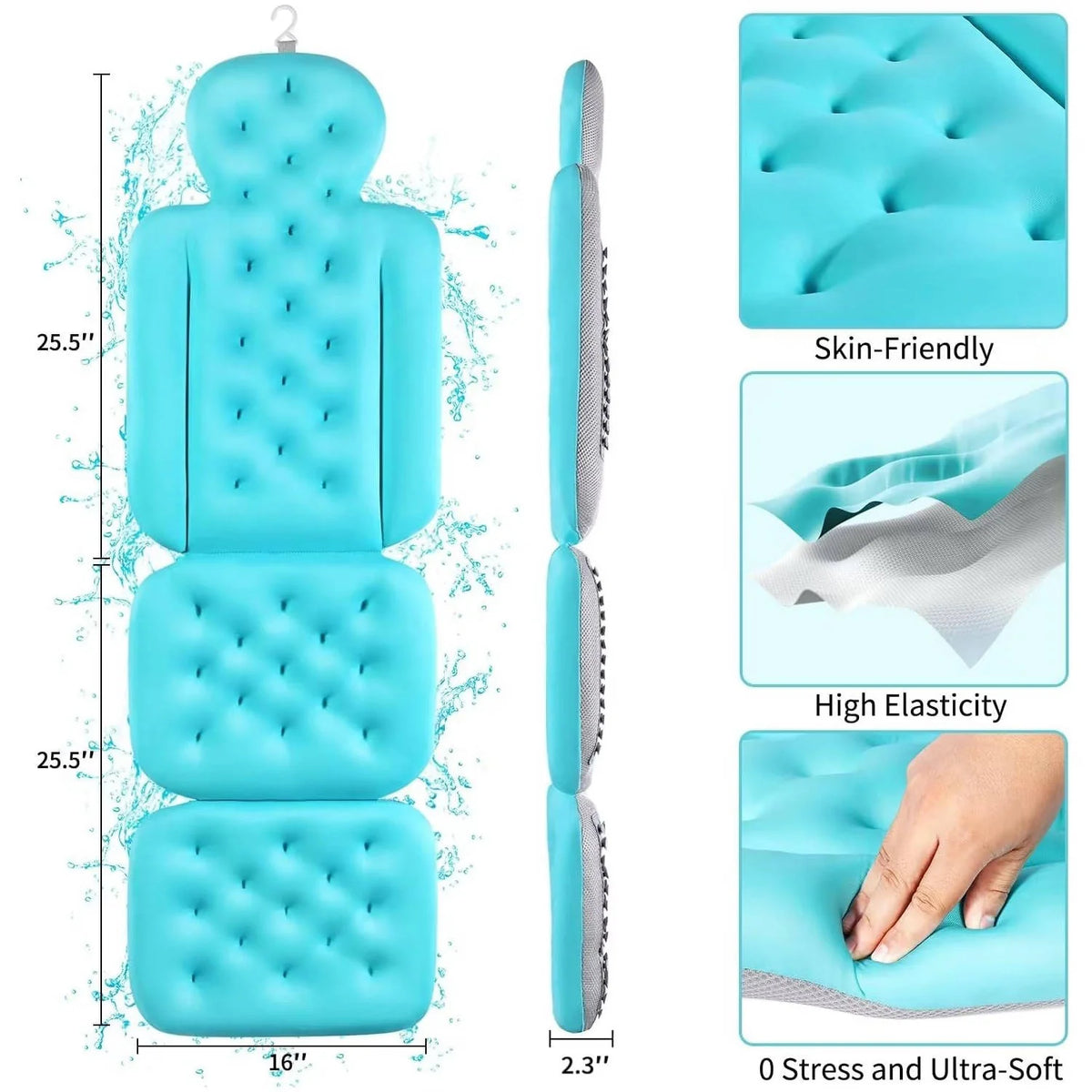 Bath Pillow Full-Body Breathable Mesh Suction Cups
