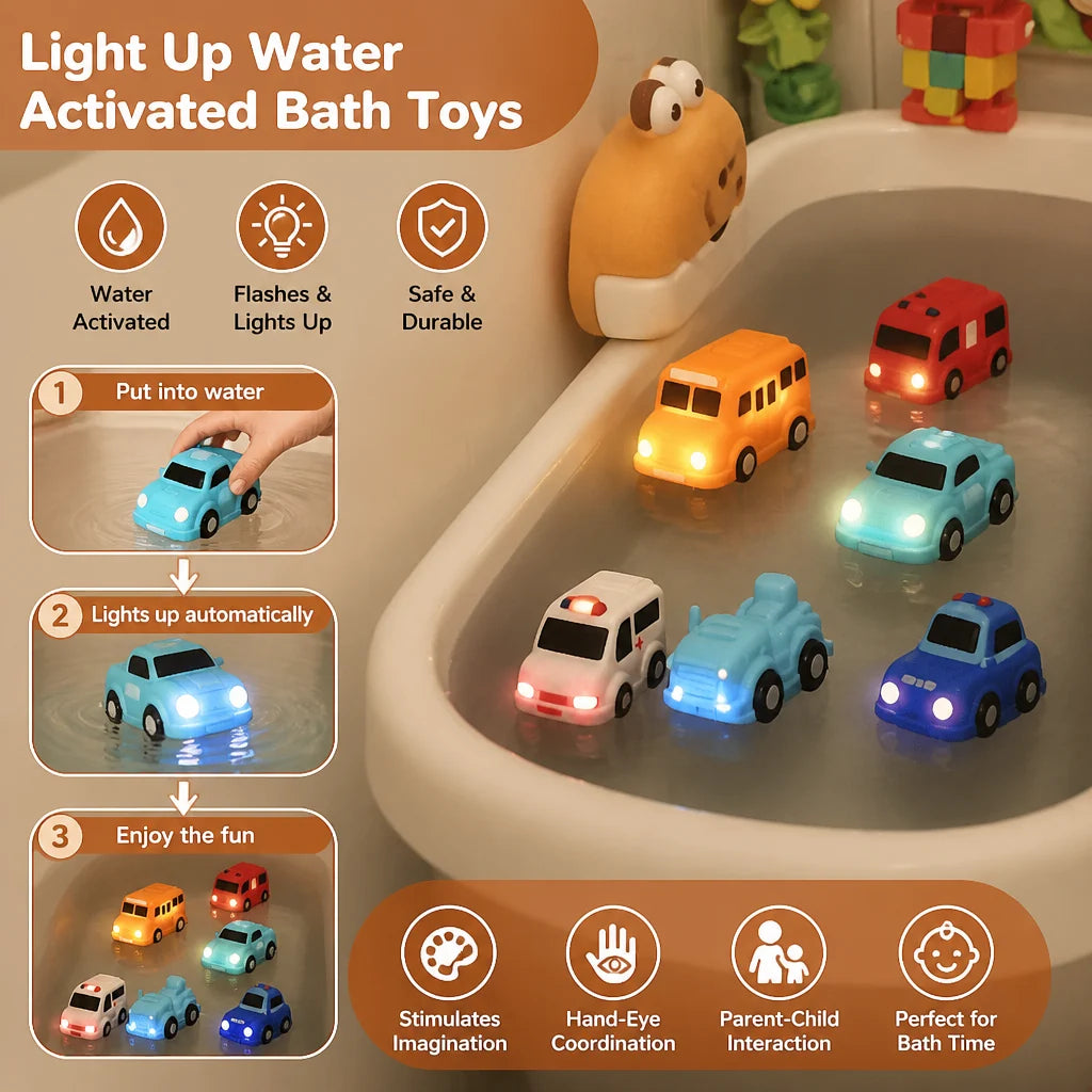 Bath Toy Cars Water-Activated Glow Floating Vehicle Shapes