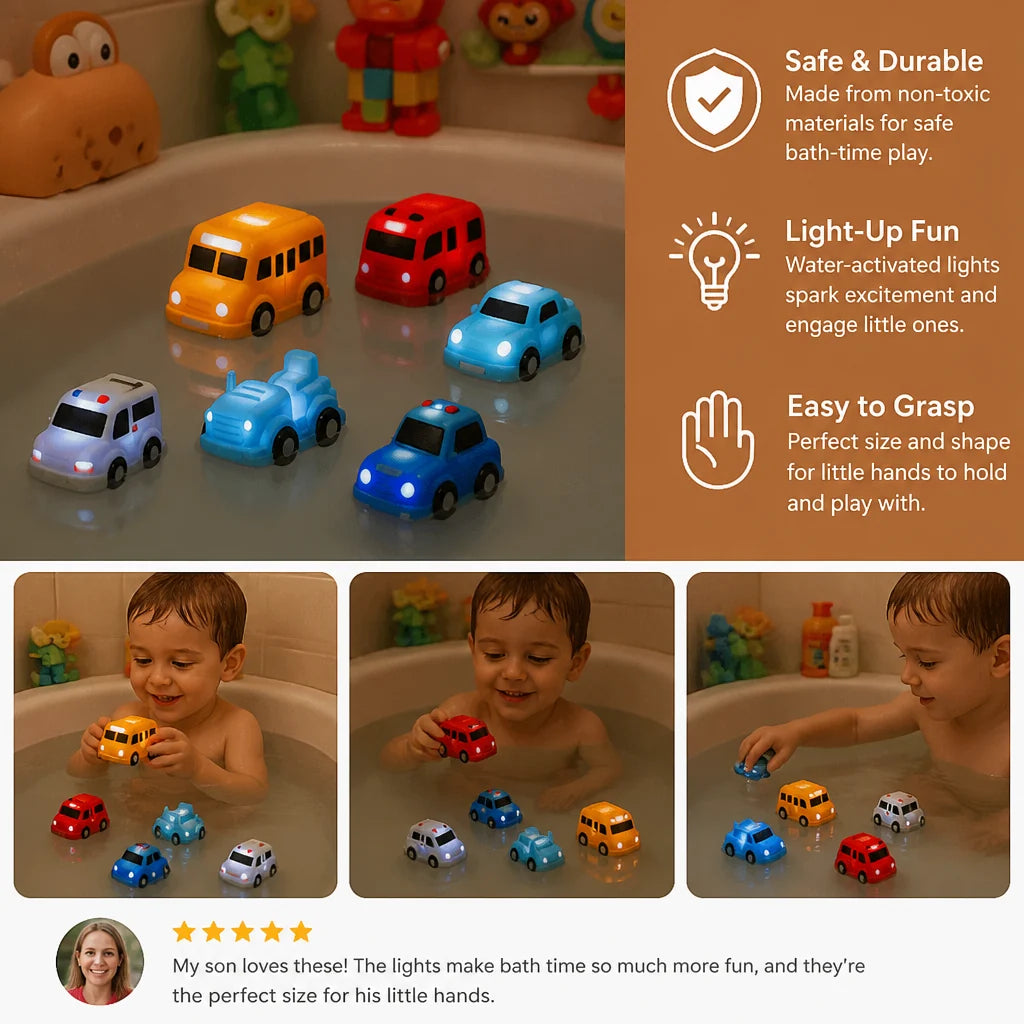 Bath Toy Cars Water-Activated Glow Floating Vehicle Shapes