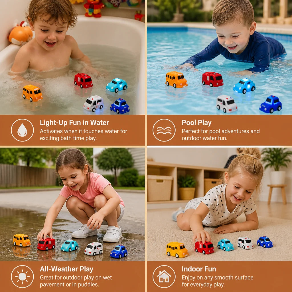 Bath Toy Cars Water-Activated Glow Floating Vehicle Shapes